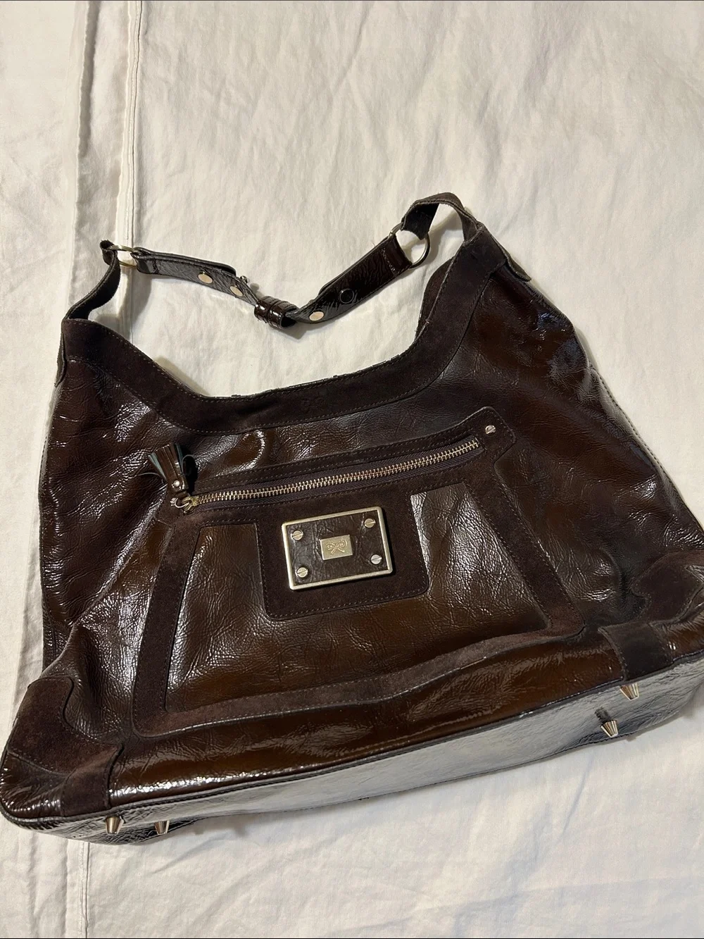 Anya Hindmarch Dark Brown Leather Messenger Shoulder Bag